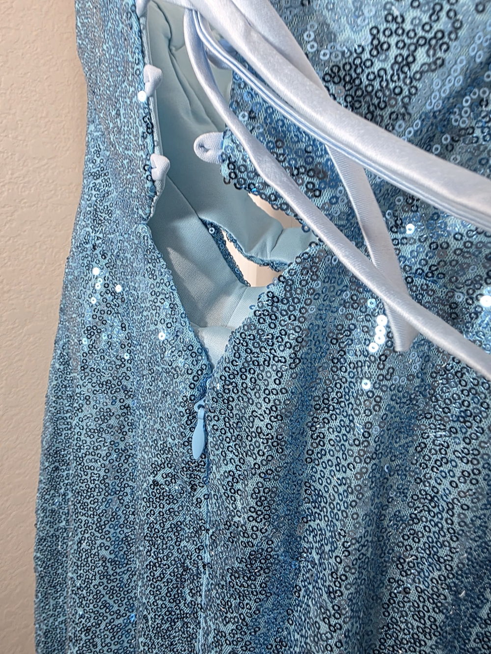 Strapless Blue Sequin Sweetheart Mini Dress - Picture 4 of 6